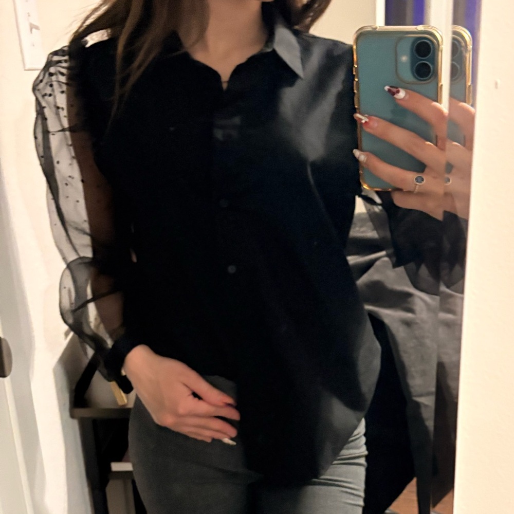 Zara Black Blouse with Sheer Details